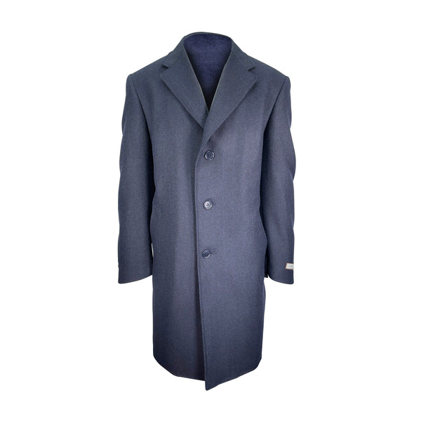 Canali Herringbone Blue Overcoat