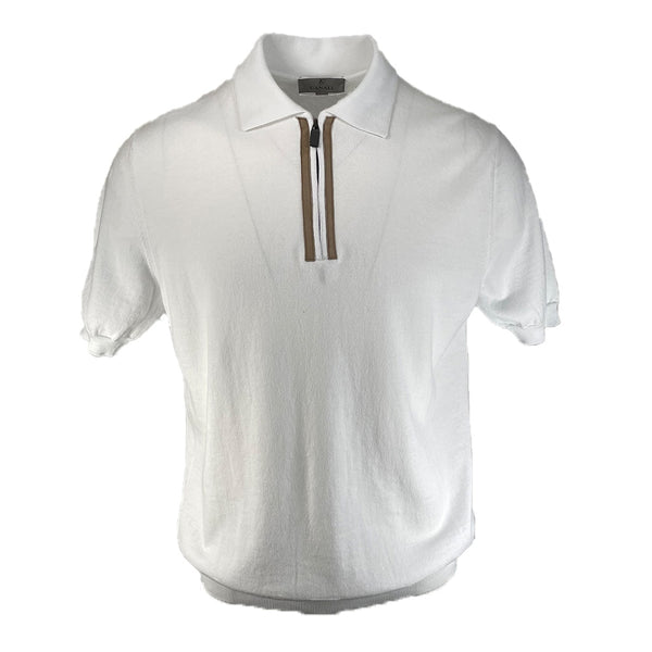 Canali Quarter Zip S:S Polo with Suede Trim 1