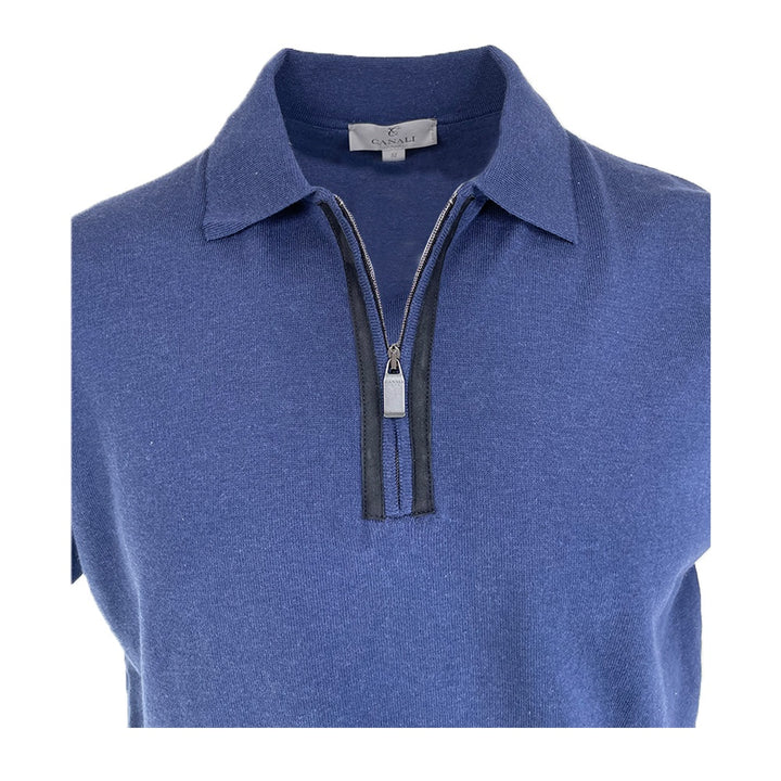 Canali Quarter Zip S:S Polo with Suede Trim 10