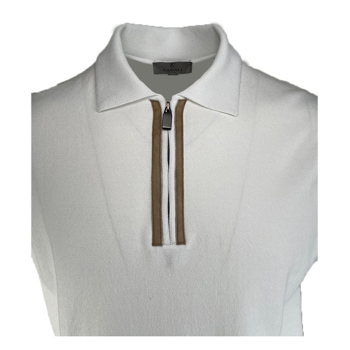 Canali Quarter Zip S:S Polo with Suede Trim 2