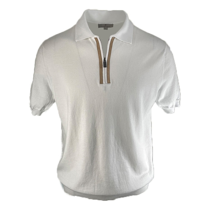 Canali Quarter Zip S:S Polo with Suede Trim 3
