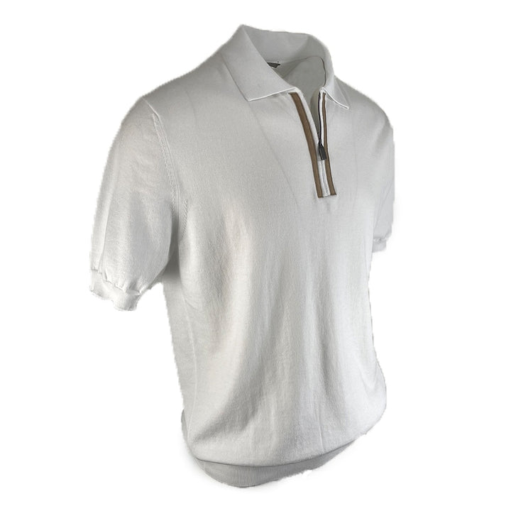 Canali Quarter Zip S:S Polo with Suede Trim 4