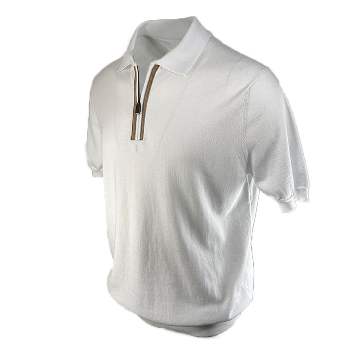 Canali Quarter Zip S:S Polo with Suede Trim 5