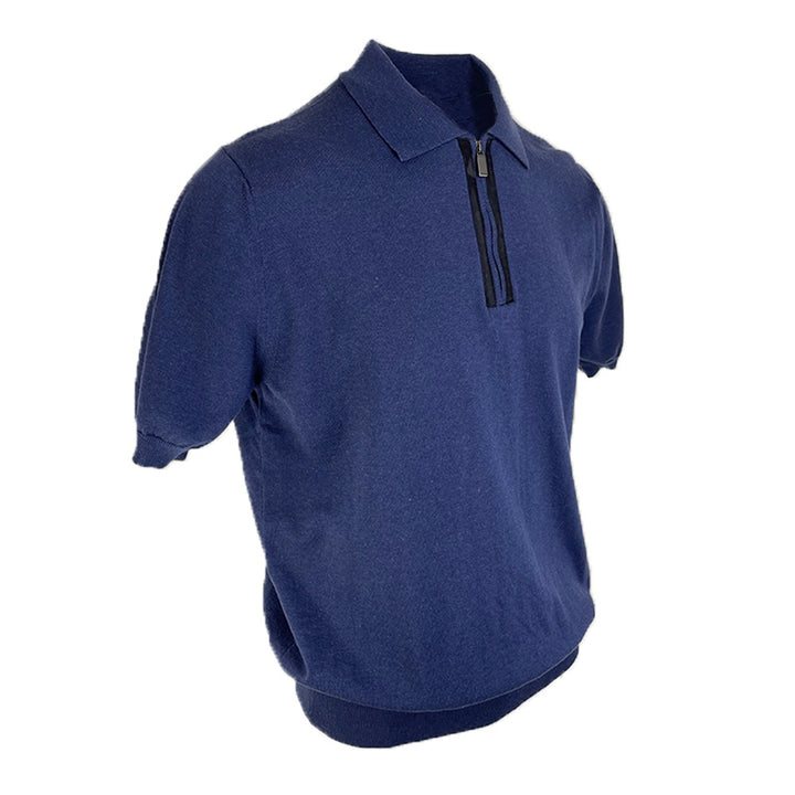 Canali Quarter Zip S:S Polo with Suede Trim 6
