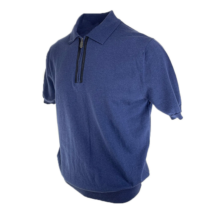 Canali Quarter Zip S:S Polo with Suede Trim 7