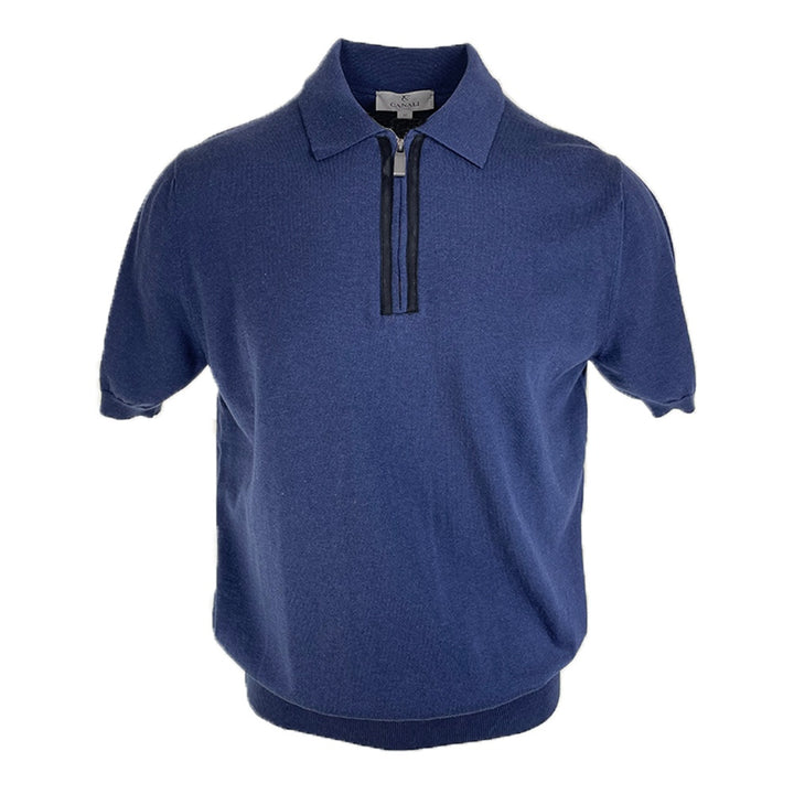Canali Quarter Zip S:S Polo with Suede Trim 8