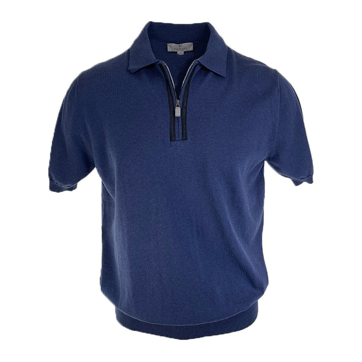 Canali Quarter Zip S:S Polo with Suede Trim 9