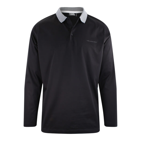 Karl-Lagerfeld-Black- Dogtooth-Collar-Polo- L:S-1