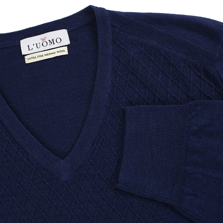 Luomo-Blue-Textured- V-Neck-6