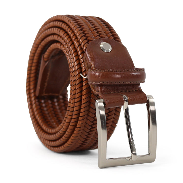 L&#8217;uomo Tan Woven Leather Belt 2